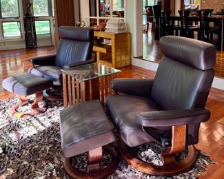 (2) Stressless Armchairs & Ottomans