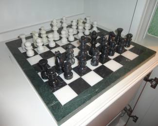 Alabaster Marble Chess Set in Green & White