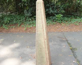 Very Heavy Obelisk - Ball finial with tapered square column set on ball form feet/ weathered patina surface