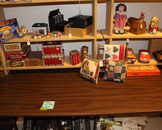 Three very nice folding tables with grain pattern tops