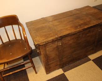 Antique trunk, Firehouse Windsor chair