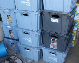 Storage bins, folding tops