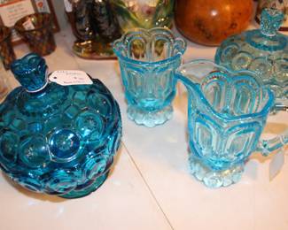 Blue L. E. Smith moon and stars pressed glass