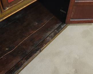Decorative Tibetan vintage dresser, top has wear, 3 drawers and 2 doors, 55” wide, 22” deep, 34” tall
Split on the bottom see photos