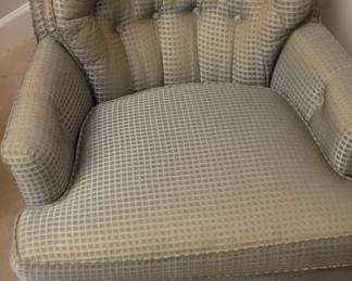 Blue grey chair, 29” wide, 32” deep, 31” tall