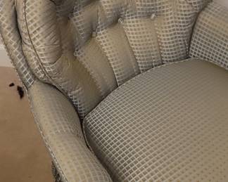 Blue grey chair, 29” wide, 32” deep, 31” tall