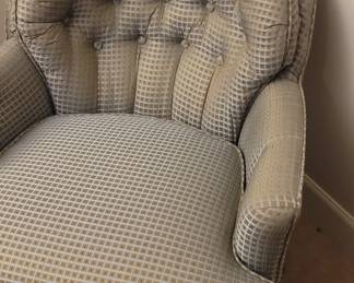 Blue grey chair, 29” wide, 32” deep, 31” tall