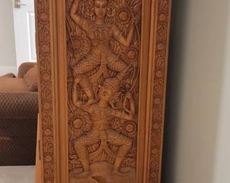 Decorative cabinet with three shelves inside and two drawers, comes with key, top is 35”, 20” deep, 65 ½” tall, base is 42” wide detail is wonderful