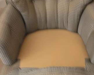 Blue grey chair, 29” wide, 32” deep, 31” tall