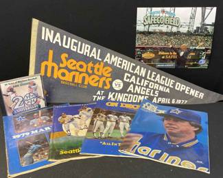 1977 Seattle Mariners Pennant, 4 Program & Souvenir Magazines 1979–1985, Dave Niehaus CD & Photo