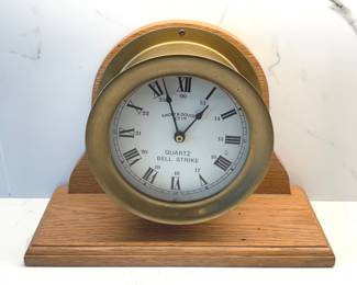 Emory & Douglas Quartz Bell Strike Brass, Wood Mounted Clock