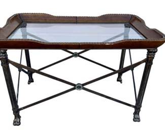 Gorgeous Ballard Design Leather Coffee Table Frame with Glass Center