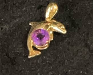 14K Gold Dolphin with Large Amethyst