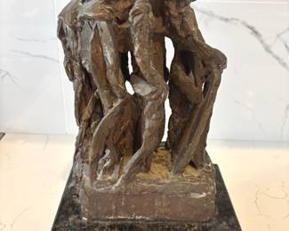 Group of Standing Figures Metal Sculpture on Heavy Base