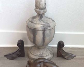 Signed S. Spencer 1981 Metal Sculpture Lounging Lady * Feather Design Ceramic Bookends * Faux Stone