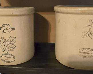 2 GALLON UNION STONEWARE ELEPHANT EAR CROCK. 2 GALLON WESTERN STONEWARE CROCK