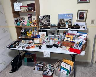 ANOTHER TABLE FULL OF RADIOS, PHONES, ELECTRONICS, HOME OFFICE