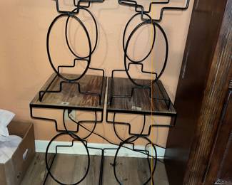 GREAT SET OF 4 - LIGHTWEIGHT IRON ACCENT TABLES w/ RUSTIC PINE TOPS!