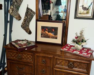 VINTAGE PECAN DRESSER & MIRROR