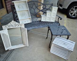 2 pcs. cast aluminum outdoor bench w/ table.  