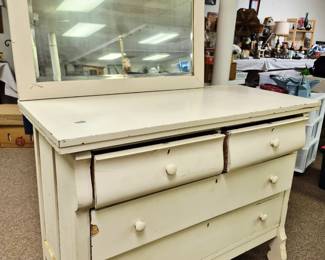 Much "Project" furniture.  Painted shabby dresser w/ mirror 