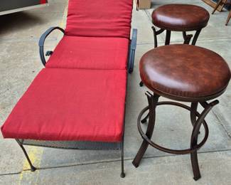 Cushioned chaise lounge and cushioned bar stools