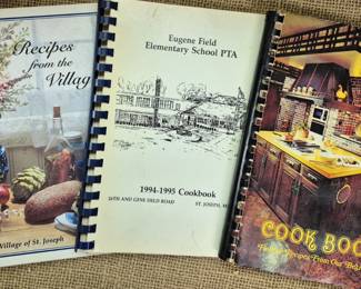 St. Joseph cookbooks. 1979 Sweet Adelines Cook Book, Westchester Village of St. Joseph Cook Book and Eugene Field Elementary School PTA Cook Book