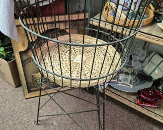 Vintage iron store display basket stand