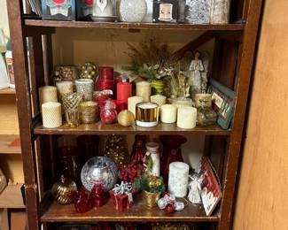 Vintage Craftman Bookcase filled with Christmas