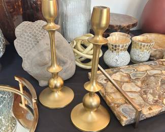 Brass Candlesticks, Agate Serving Tray