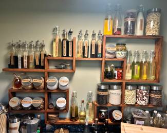 Spices, Dry Goods, Oils and Vinegars in Glass Storage Jars/Canisters