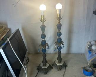 Two Vintage blue glass lamps