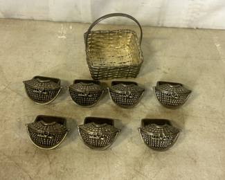 Brass napkin holders and basket