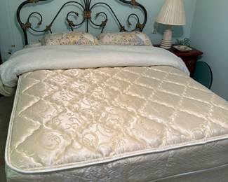 #26 Queen bed with headboard and bedding $50.00 Clean mattress!