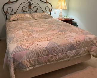 #26 Queen bed with headboard and bedding $50.00 Clean mattress!