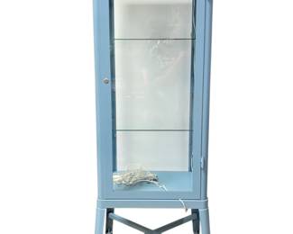 Blue Lighted Metal And Glass Display Cabinet With Key
