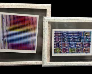 Two Framed Agamographs Lithographs by Yaacov Agam w Certificates of Authenticity