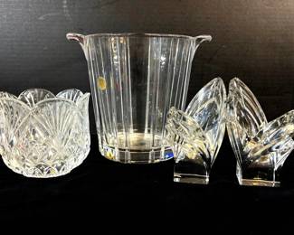 Genuine Lead Crystal Ice Bucket, Art Deco Candle Holders, Glass Vase