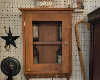 Antique wall cabinet
Tin sconces
Copper pitcher