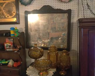 LE Smith glassware 
Antique mirror