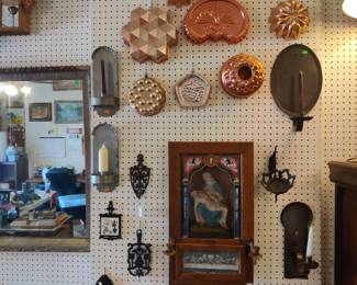 Tin sconces 
Last rites box
Copper molds
