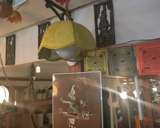 Swag lamp and vintage artwork