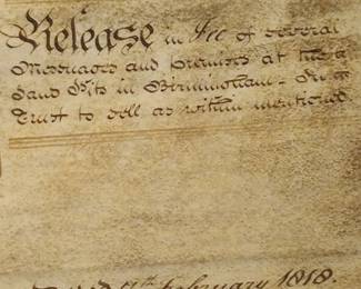 1812 land deed from Birmingham England 