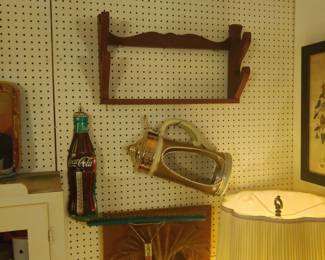 Gun rack, 1970s artwork, vintage shag carpet rake