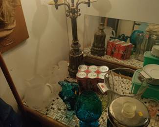 Assorted glassware, mid-century modern table