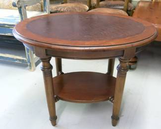 Baluster Leg Leather Top Oval Side Table