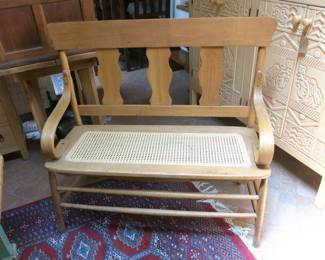 Vintage Mexican Woven Cane Seat Bench