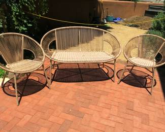 Round Retro Vinyl Covered Wicker Patio Set of 3