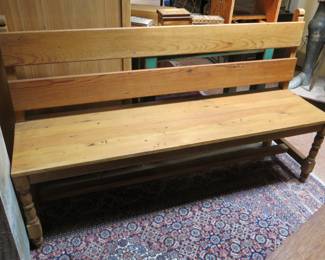 Pine Trestle Porch Bench with Two Plank Back