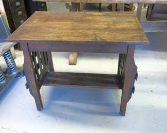 Antique Mission Style Oak Library Table with Side Racks